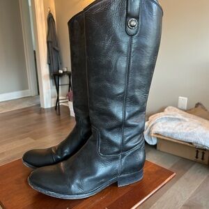 Frye Melissa Button Leather Riding Boots - Black - 8 1/2